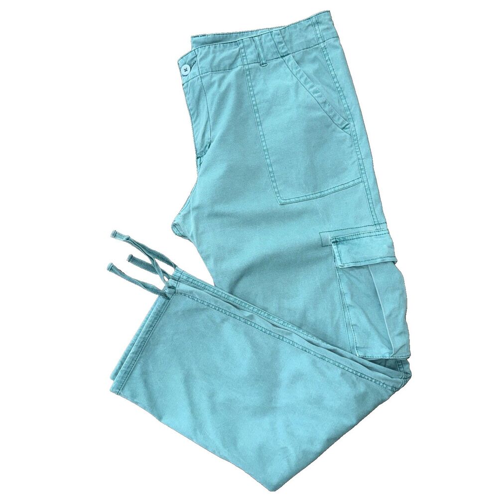 Sundance Teal Cargo Pants Cotton Stretch Straight Utility Casual Womens Size 16
